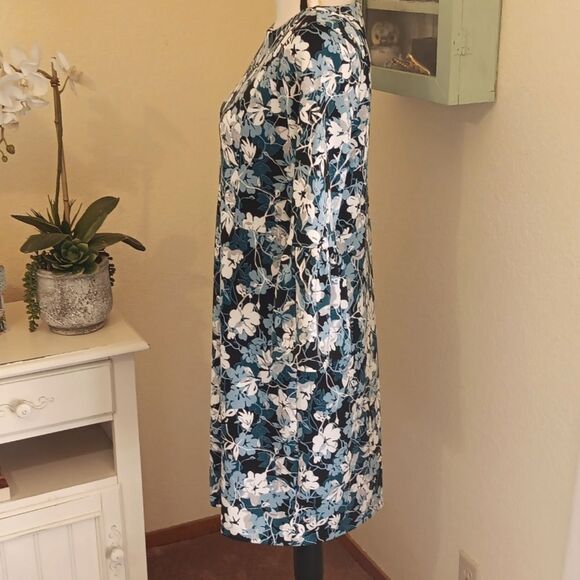 Charter Club Black and Teal Leaf Pattern Dress. Work Perfect. Floral. Soft Girl. - Picture 6 of 13